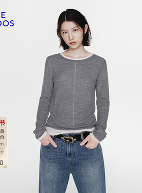 【100%绵羊毛】BLUE ERDOS2026早春新品休闲百搭撞色圆领女针织衫