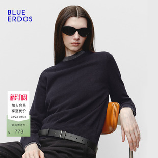 简约通勤多色圆领羊绒衫 ERDOS春季 BLUE 女 100%山羊绒