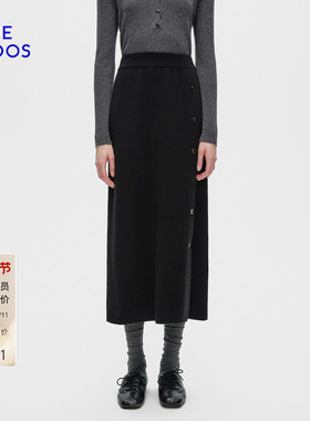 BLUE ERDOS冬季新品简约通勤羊绒混纺黑色直筒显瘦长款半身裙女