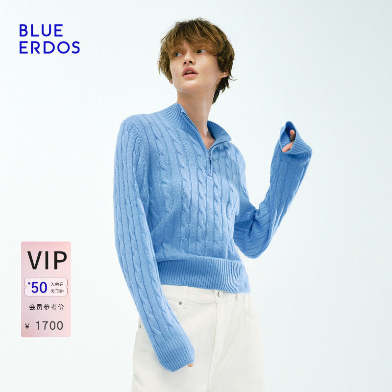 BLUE ERDOS2026秋冬新品半高领针织衫休闲都市风山羊绒混纺上衣女