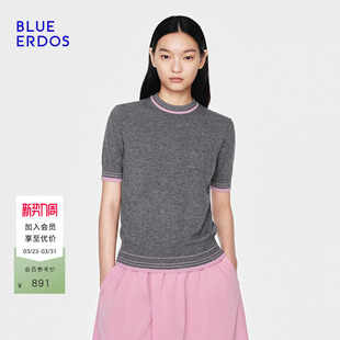 针织衫 休闲百搭羊毛羊绒撞色圆领半袖 女 ERDOS26早春新品 BLUE