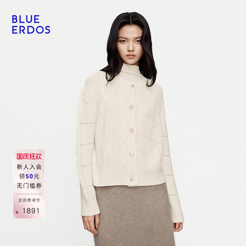 BLUE ERDOS2026秋季新品圆领上衣通勤设计感山羊绒混纺针织开衫女