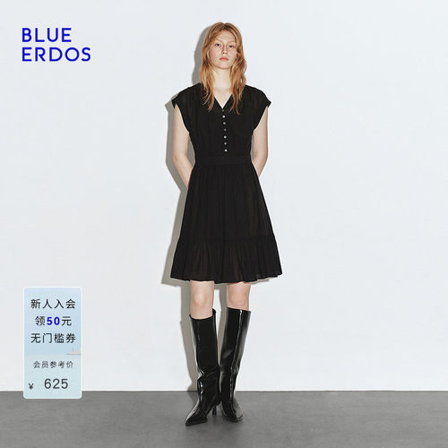 BLUE ERDOS 夏季时尚简约小V领黑色收腰两件套连衣裙B245I2022