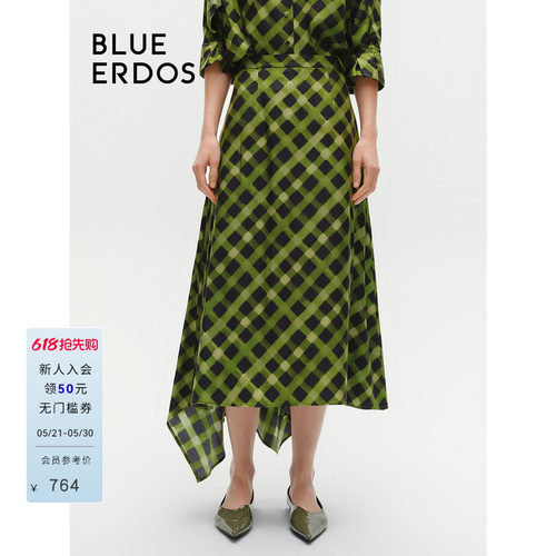 blueerdosA字格纹不规则半裙