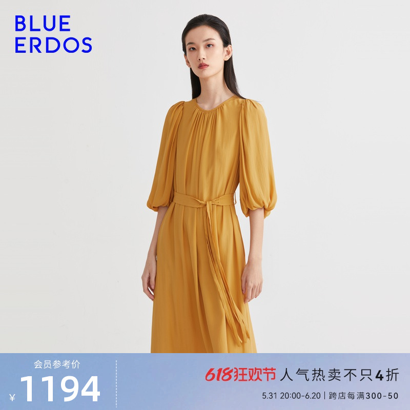 blueerdos桑蚕丝系带连衣裙