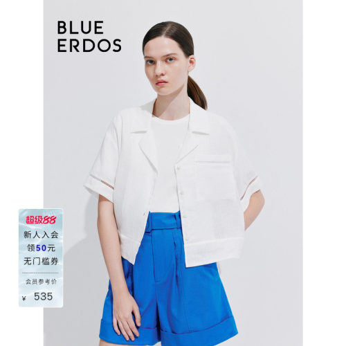 blueerdos苎麻西装领短袖上衣