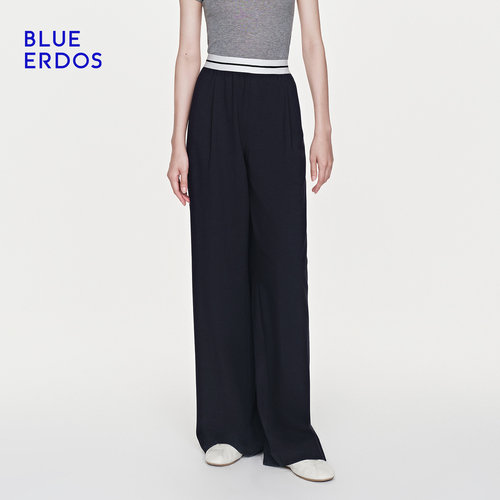 BLUE ERDOS2026秋季运动休闲裤绵羊毛混纺垂坠感撞色阔腿裤女