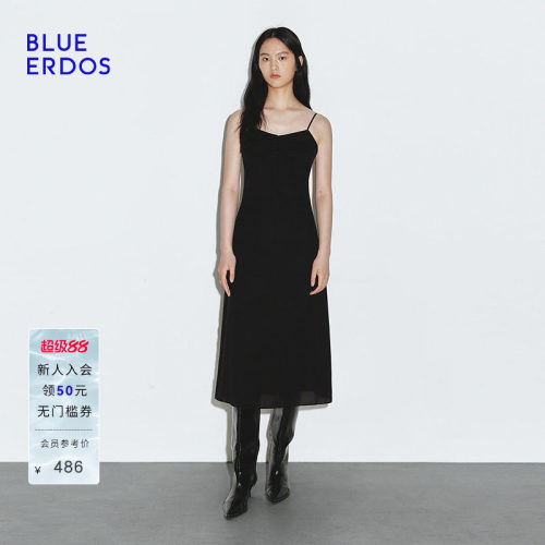 BLUE ERDOS 夏季简约时尚黑色中长收腰显瘦吊带连衣裙B245I4040