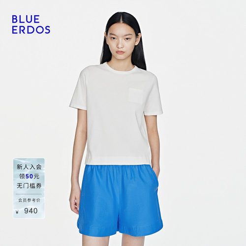 BLUE ERDOS26夏季新品通勤百搭正肩圆领显瘦半袖套衫女B2265A083