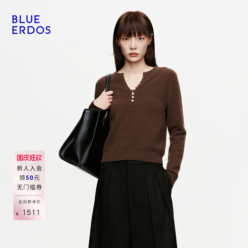 BLUE ERDOS2026秋冬新品长袖针织衫山羊绒混纺简约松弛V领上衣女