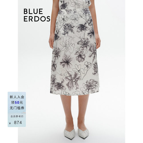blueerdos气质通勤印花A字半裙