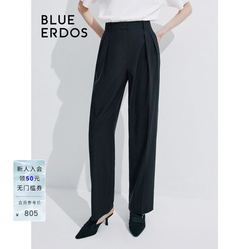 BLUE ERDOS高腰直筒通勤黑色绵羊毛西裤女裤B245M2005
