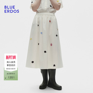 新时尚 春季 简约毛线感刺绣A字松紧腰半裙B256M0024 ERDOS BLUE