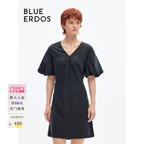 blueerdos荷叶袖露腰连衣裙