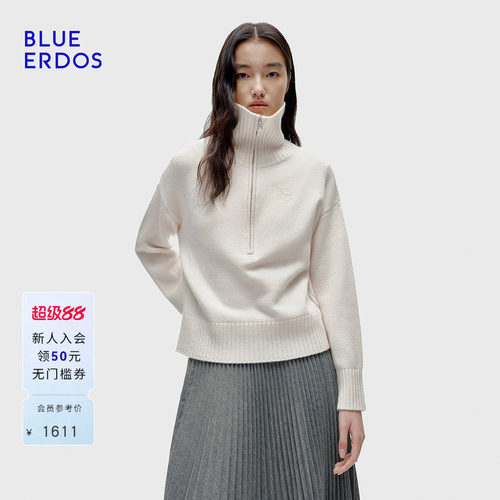 BLUE ERDOS春季新品简约百搭羊毛羊绒翻领刺绣针织衫B256A0067