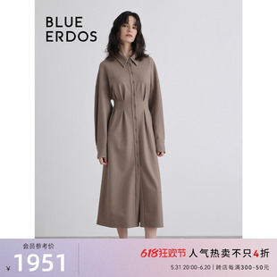 连衣裙女B236D7007 BLUE ERDOS秋冬气质复古翻领收腰长袖