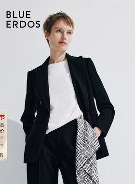 BLUE ERDOS通勤圆机黑色羊毛混纺西装女外套B245HF007