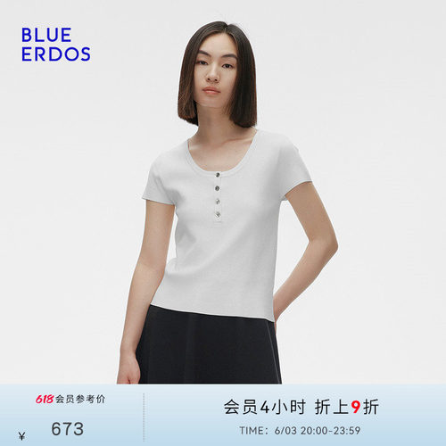 BLUE ERDOS春季U领简约通勤修身短袖T恤女套衫B255D0062