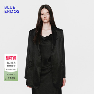外套女 休闲通勤百搭宽松黑色缎面光泽感西装 BLUE ERDOS26早春新品