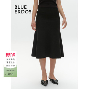 复古百搭全羊毛A型鱼尾半裙女B246F0005 春季 BLUE ERDOS