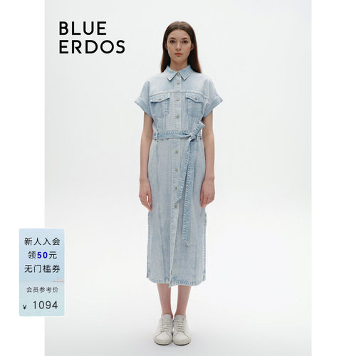 blueerdos系带女装牛仔连衣裙