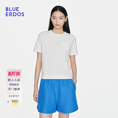 BLUE ERDOS26夏季新品通勤百搭正肩圆领显瘦半袖套衫女B2265A083