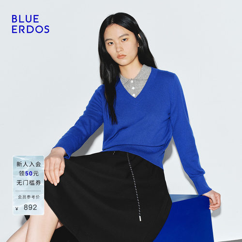 【100%山羊绒】BLUE ERDOS春季新品复古V领多色百搭套头羊绒衫