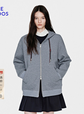 BLUE ERDOS2026早春新品都市通勤花灰色棉混纺连帽拉链卫衣外套女