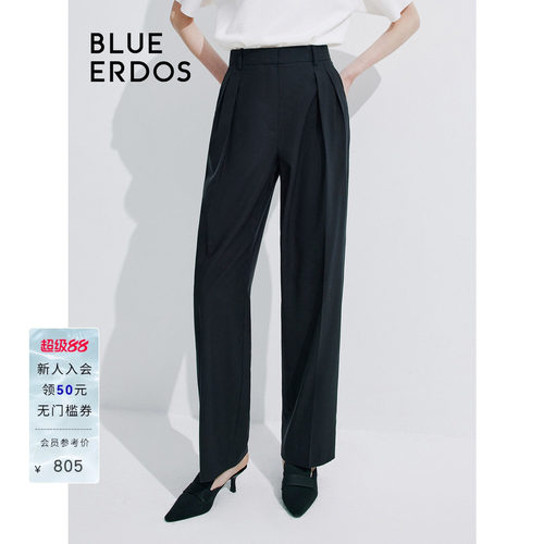 BLUE ERDOS高腰直筒通勤黑色绵羊毛西裤女裤B245M2005