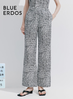 【100%亚麻】BLUE ERDOS 女装印花休闲直筒裤B245M1026