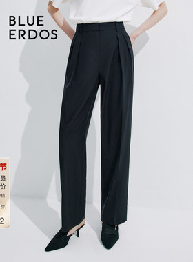 BLUE ERDOS高腰直筒通勤黑色绵羊毛西裤女裤B245M2005