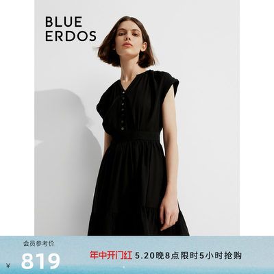 blueerdos收腰V领连衣裙