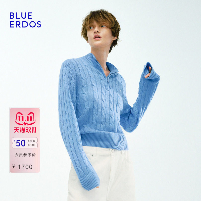 BLUE ERDOS2026秋冬新品半高领针织衫休闲都市风山羊绒混纺上衣女