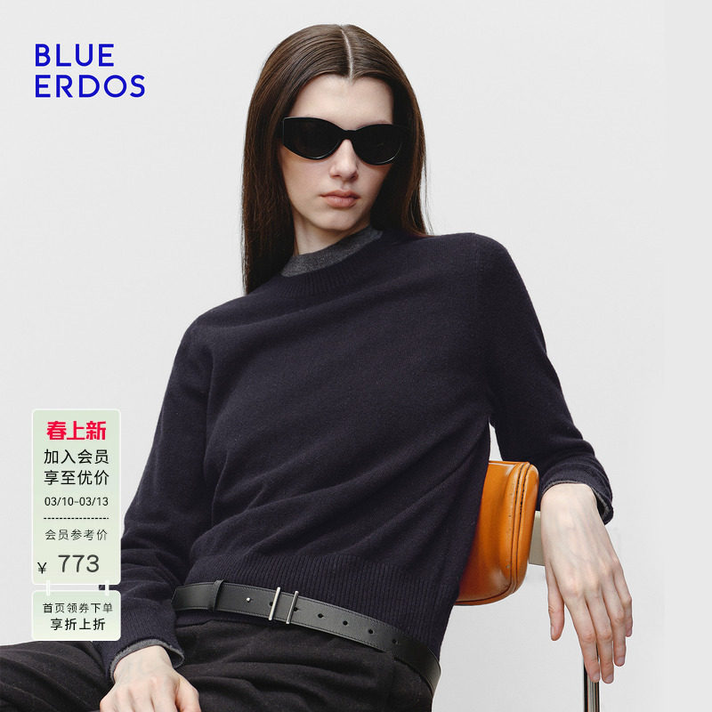 【100%山羊绒】BLUE ERDOS春季简约通勤多色圆领羊绒衫女