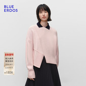 ERDOS 冬季 新品 BLUE 简约百搭羊毛羊绒不规则设计圆领针织衫 女