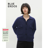 BLUE B246A1024 ERDOS通勤小翻领羊毛羊绒针织开衫