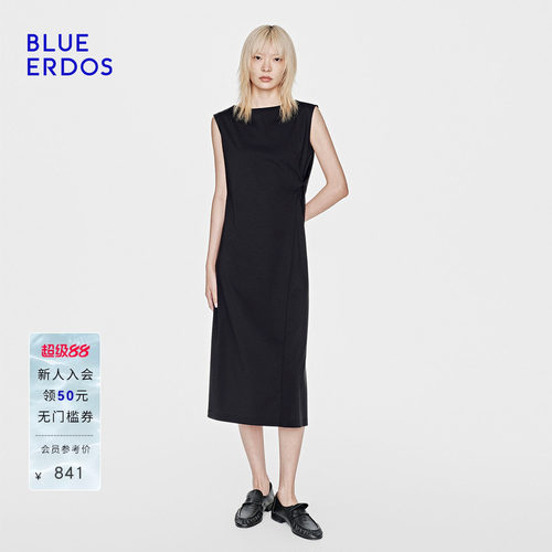 BLUE ERDOS26夏季新品通勤显瘦扭结收腰无袖连衣裙背心淡人长裙