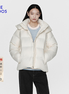 BLUE ERDOS 冬季新品质感休闲白色可拆卸帽短款羽绒服外套女