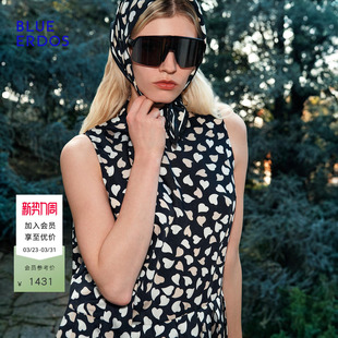 直筒连衣裙B2265I045 质感通勤爱心印花无袖 BLUE ERDOS26早春新品