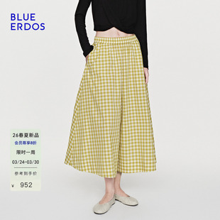 休闲百搭棉混纺文艺度假风松紧腰格纹裙裤 BLUE ERDOS2026早春新品