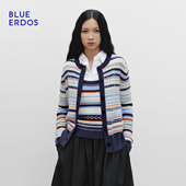 ERDOS 冬季 新品 BLUE 气质简约圆领灰蓝条纹女开衫