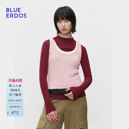 【明星同款】BLUE ERDOS春季新品空气羊绒圆领内搭打底背心吊带