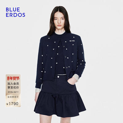 【明星同款】BLUE ERDOS26早春新心愿针织羊毛羊绒混纺针织开衫女