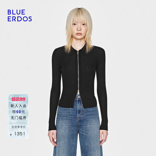 【明星同款】BLUE ERDOS26春季新品绵羊毛混纺小翻领针织开衫女