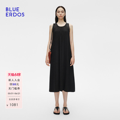 BLUE ERDOS夏季舒适莱赛尔气质无袖连衣裙小黑裙B255I4006