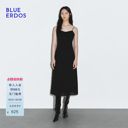 BLUE ERDOS 夏季简约时尚黑色中长收腰显瘦吊带连衣裙B245I4040