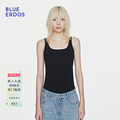 BLUE ERDOS26夏季新品休闲百搭棉混纺纯色修身方形领背心女