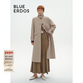 100%绵羊毛 BLUE ERDOS冬季 复古百搭立领长款 毛呢大衣外套女