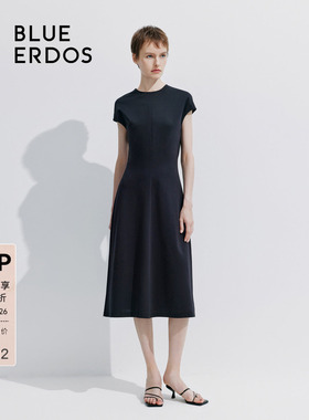 BLUE ERDOS 新款简约圆领纯色中长款短袖连衣裙B245D7029