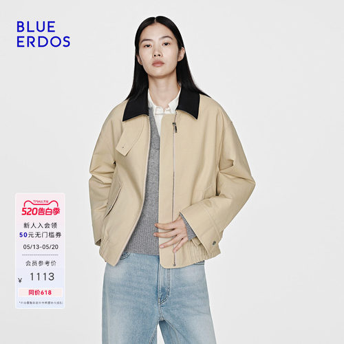 BLUE ERDOS 早春新品率性巴恩风撞色立领宽松夹克外套女
